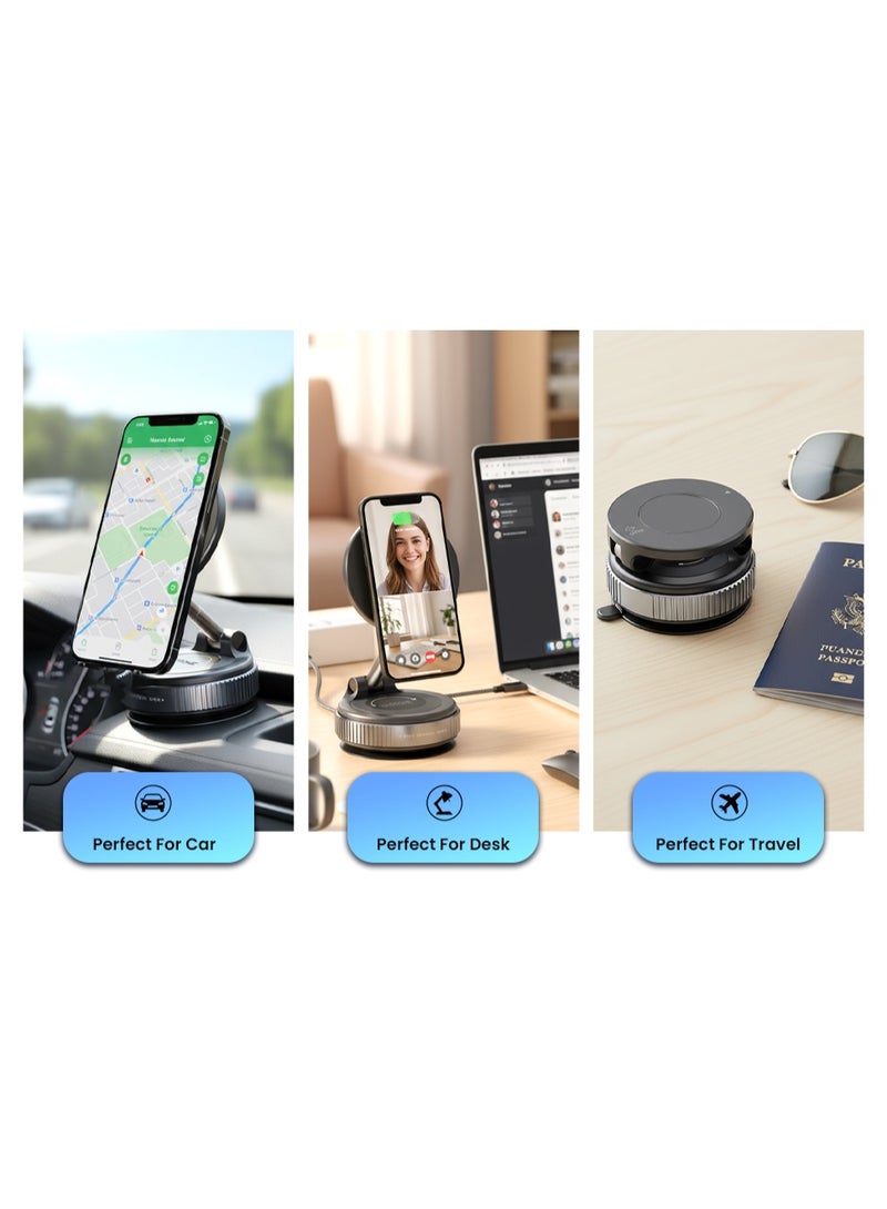 هامزون حامل هاتف مغناطيسي للسيارة، قابل للدوران 360 درجة وقابل للطي، مزود بكوب شفط وحلقة مغناطيسية، حامل هاتف صغير للسيارة مع حلقة مغناطيسية، للسيارة/المكتب/المرآة والأسطح الملساء الأخرى - Image 4